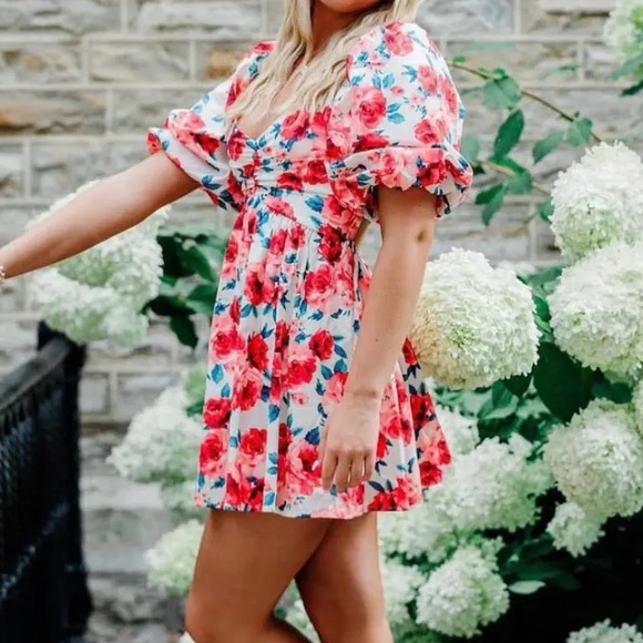 Altar’d State Cyndella Floral Rose Mini Dress | Floral Puff Sleeve Dress Size XS - Picture 7 of 7